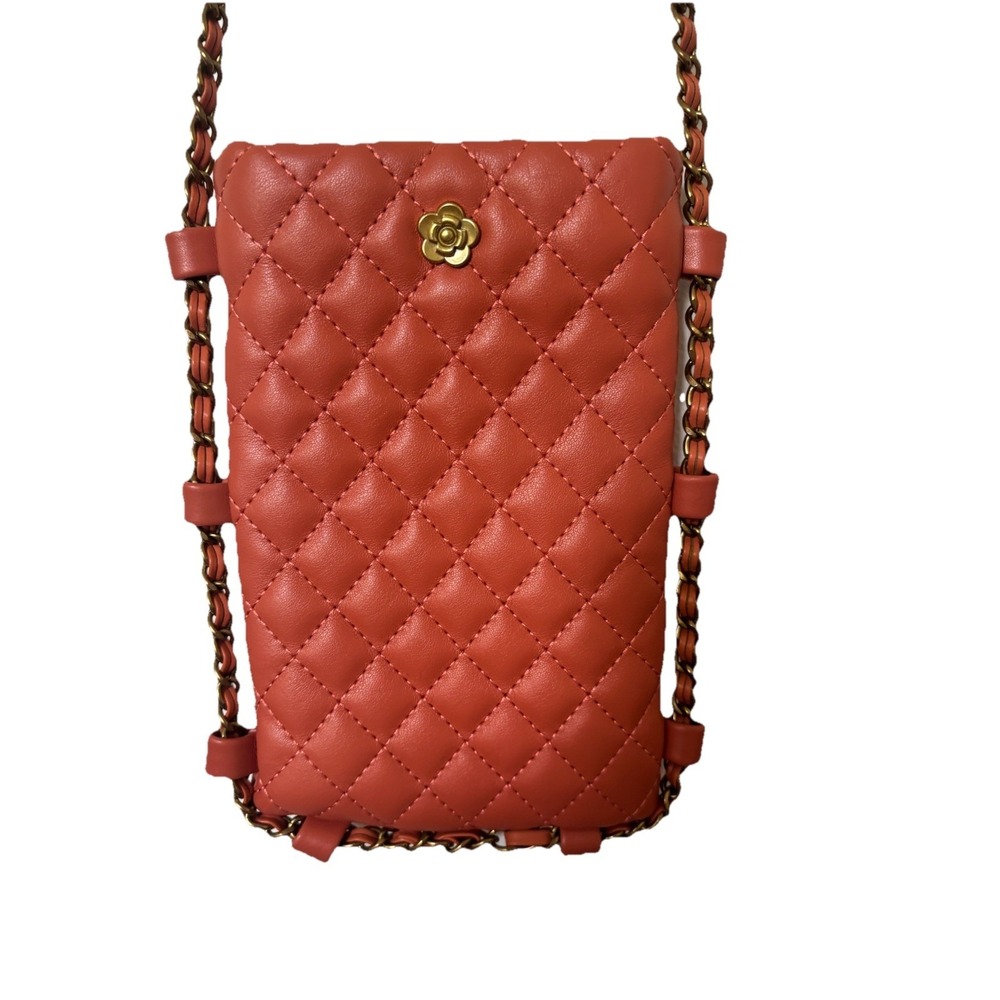 Montana West Crossbody Bag Quilted Cell Phone Coral Red Festival Purse EUC